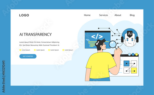 AI ethics web or landing. Artificial intelligence and neural networks