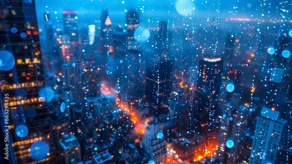 Fototapeta premium Cityscape at Night with Bright Lights and Abstract Bokeh Effect