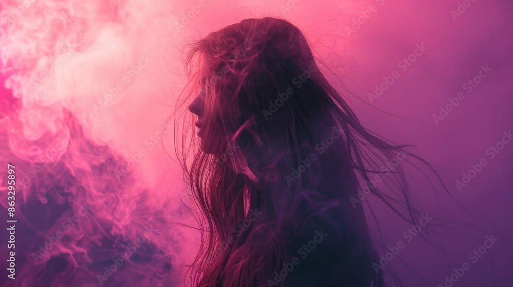 A woman stands near smoke, looking concerned A woman stands near smoke, looking concerned