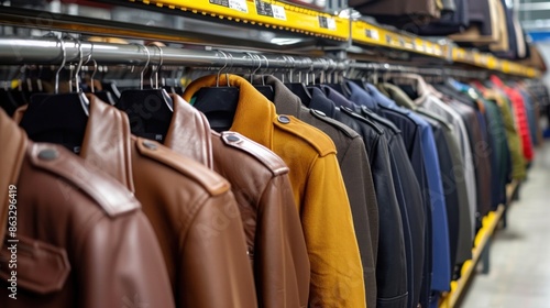 A collection of various coats and jackets neatly hung on a rack, promoting a coat drive for clothing donations.
