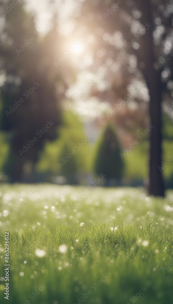 Beautiful blurred background image of spring nature with a neatly trimmed lawn surrounded by trees Beautiful blurred background image of spring nature with a neatly trimmed lawn surrounded by trees