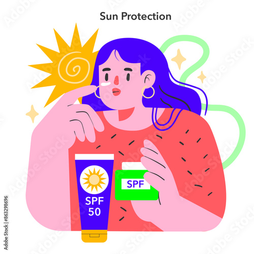 Lifestyle trends concept. A sun-savvy individual prioritizes skin protection with high SPF sunscreen, a modern health essential
