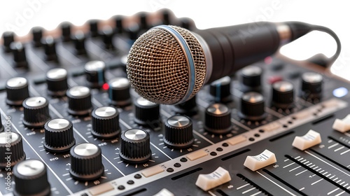 Microphone with recording equipment, PNG file, transparent background, isolated on white