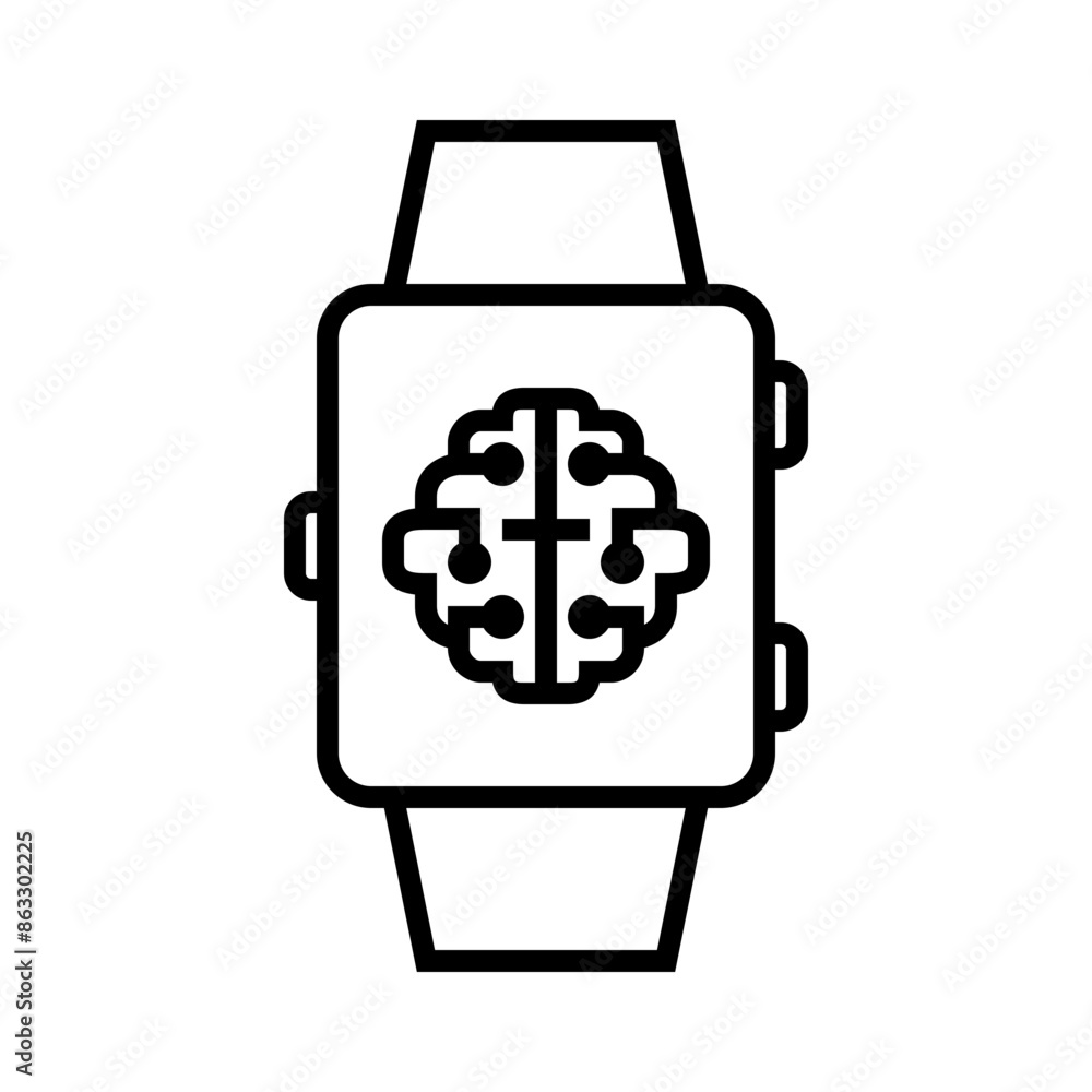 Smartwatch Artificial Intelligence Line Icon Smartwatch Artificial Intelligence Line Icon