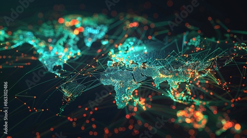 Holographic heat map of global trial sites, data flows connecting locations