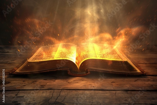 An open book with flames licking at the pages, possibly used for dramatic or mystical purposes