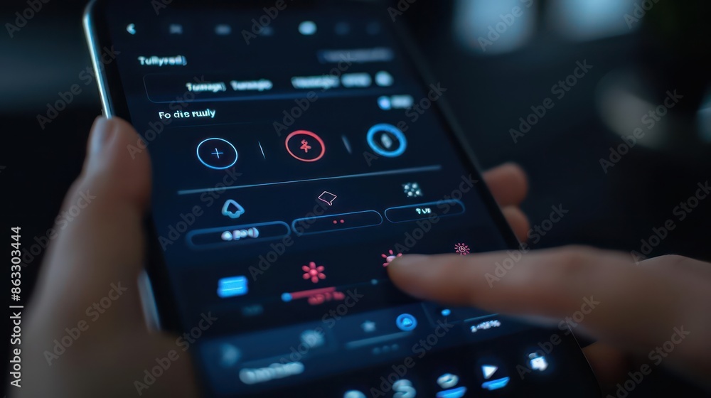 Obraz premium Closeup of a smart home interface with 4th of July party planning features, with room for text