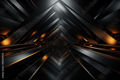 4K Black Gradient Funds Black Abstract Luxury With Animated Golden Stripes Horiz, generative IA