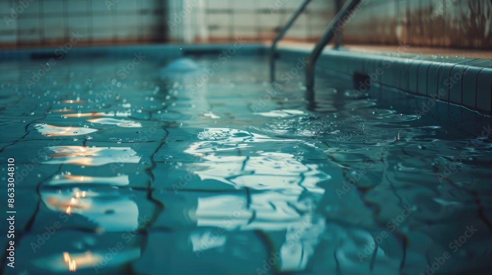 Fototapeta premium A close-up shot of a pool ladder, great for showcasing pool design or water safety features