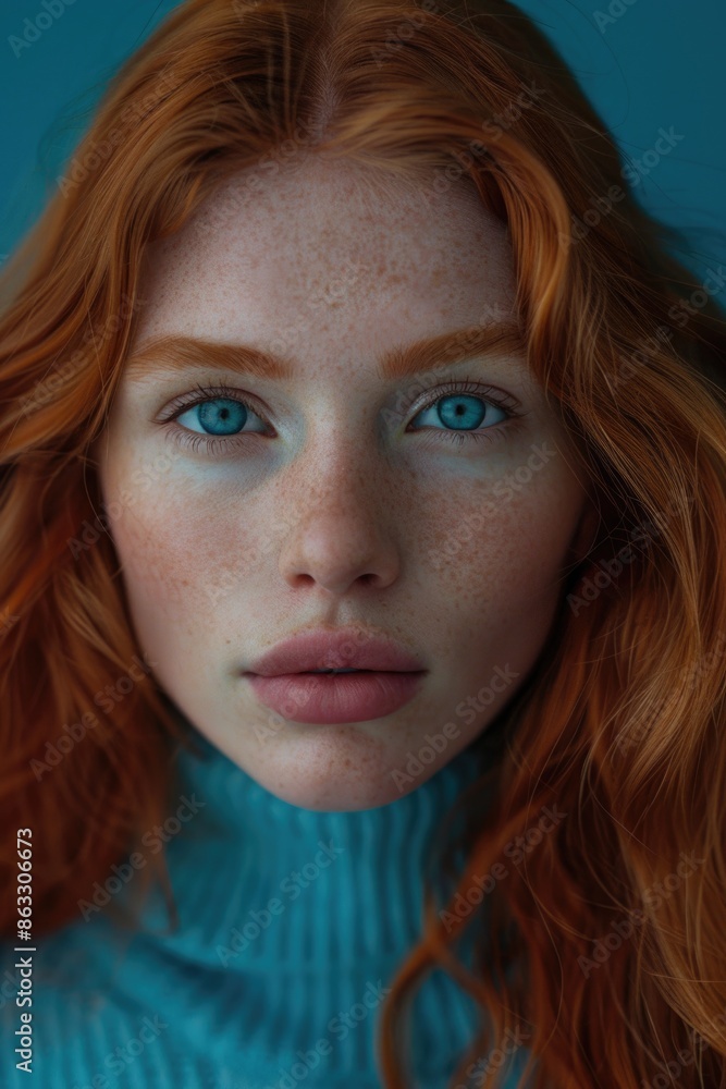 A close-up shot of a woman's face featuring freckles A close-up shot of a woman's face featuring freckles