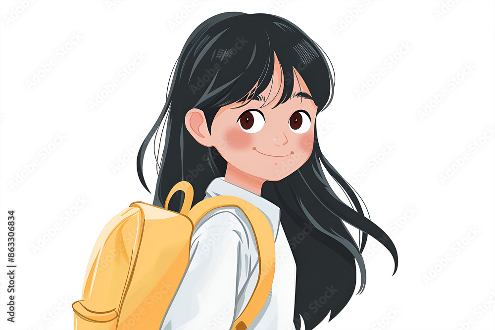 Generative Ai illustration. Happy Asian girl with big smile and very excited and glad when she go back to school. Generative Ai illustration. Happy Asian girl with big smile and very excited and glad when she go back to school.