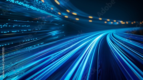 Modern abstract high-speed movement. Dynamic motion light trails on dark blue background. Futuristic, technology pattern for banner or poster design background concept 