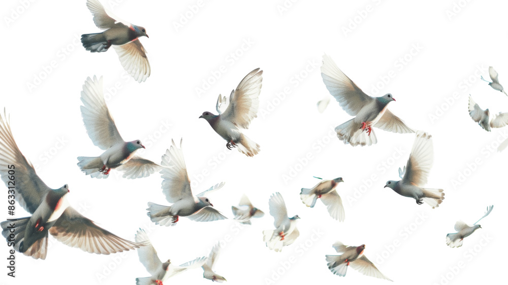 Fototapeta premium Birds pigeon formation of pigeons many transparent background
