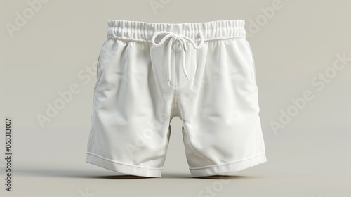 3D Rendering Picture of White Plain Fabric. Display Picture of Men Shorts