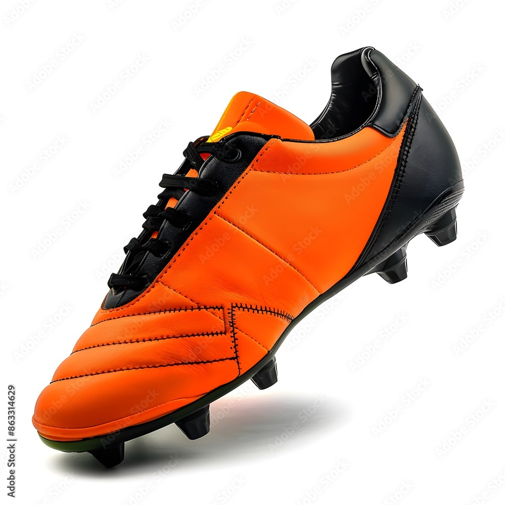 A Pair of Vibrant Orange and Black Soccer Cleats on a White Background A Pair of Vibrant Orange and Black Soccer Cleats on a White Background