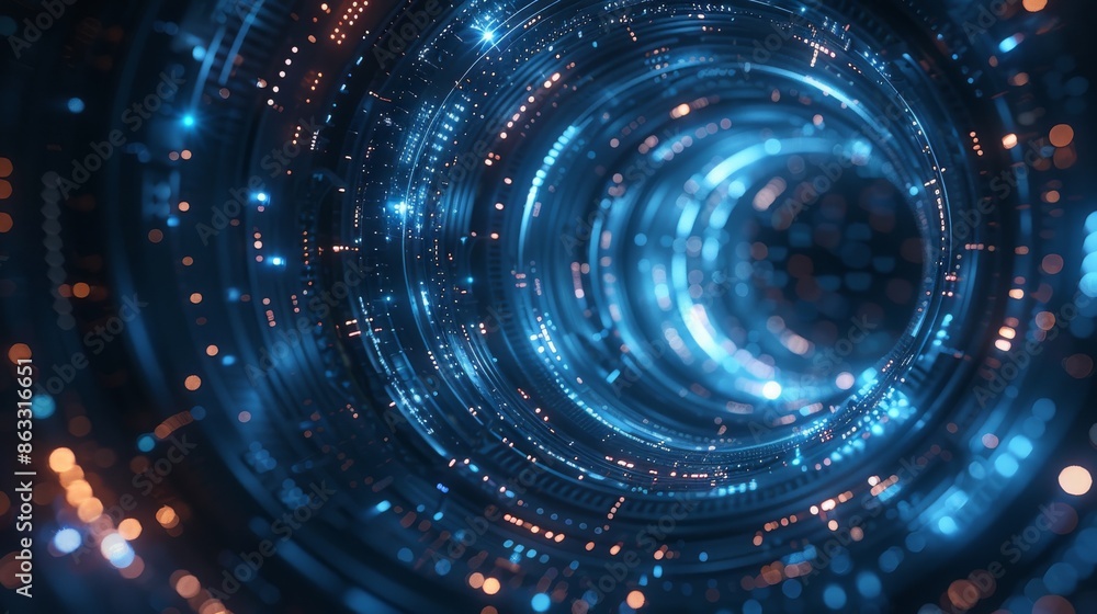 Obraz premium Abstract Background Reference. Blue Technological Land. Sparkling Dark Background