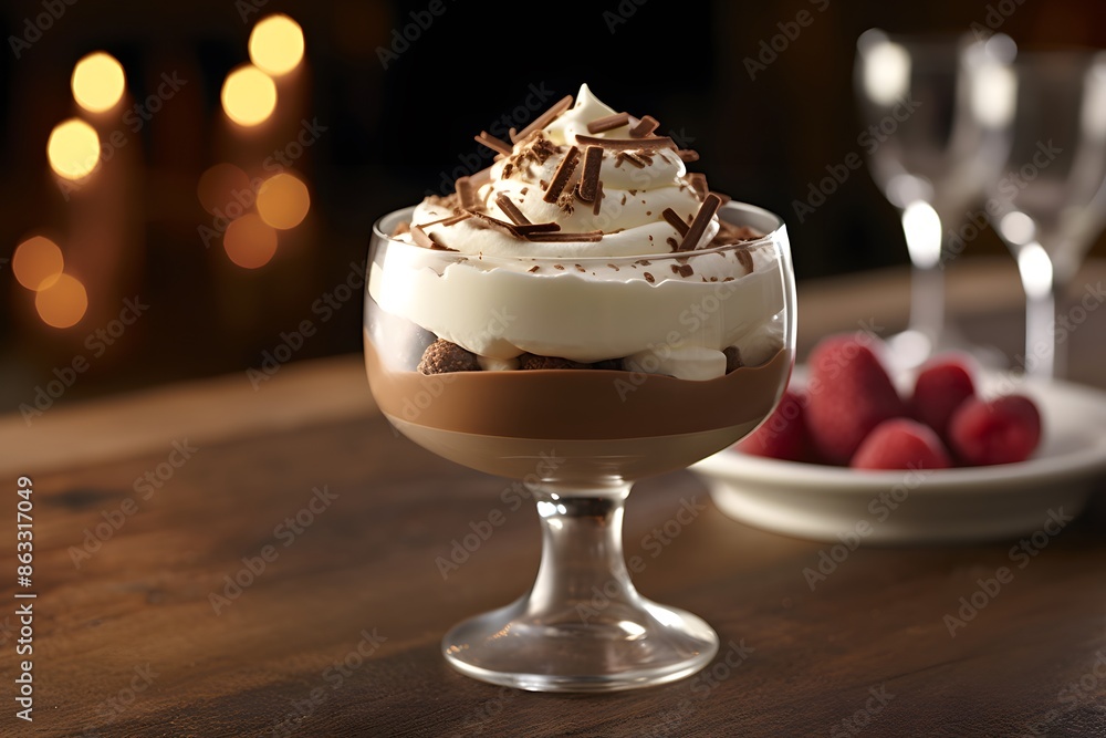 Chocolate tiramisu pudding with whipped cream. Chocolate tiramisu pudding with whipped cream.