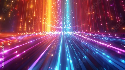 3d render, abstract background with colorful spectrum. Bright neon rays and glowing lines