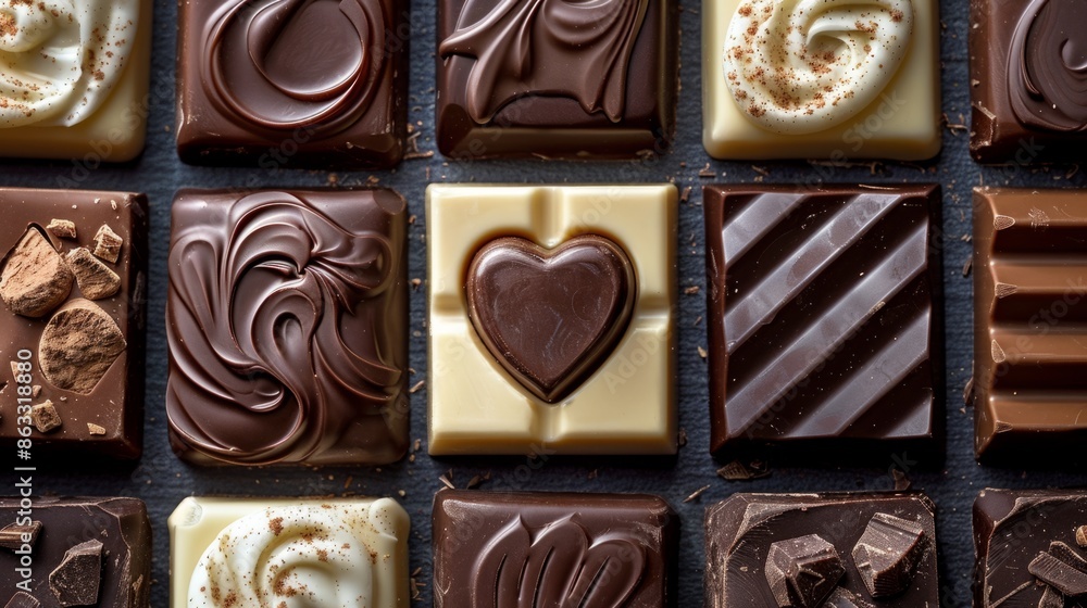 Closeup of assorted Chocolate Bars with heart shape center. Closeup of assorted Chocolate Bars with heart shape center.