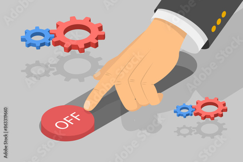 3D Isometric Flat Vector Illustration of Business Closure, Operations Due to Economic Challenges