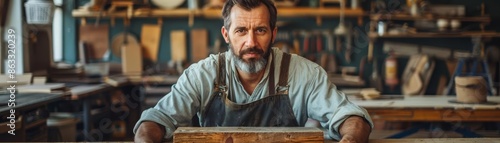 A male carpenter working in his workshop