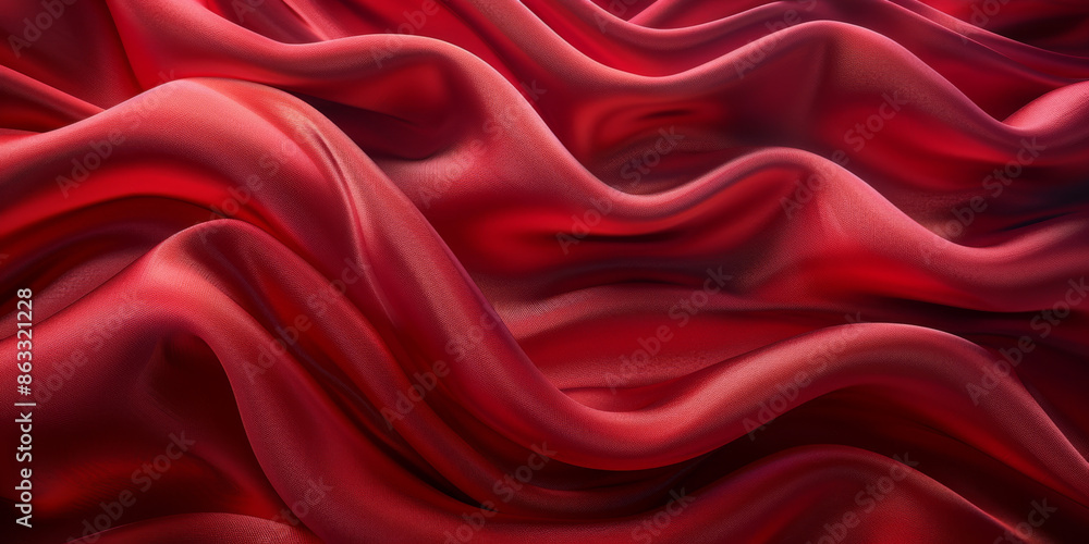 Fototapeta premium design product your space empty background fabric beautiful pleats soft wavy fabric shiny background satin silk red 