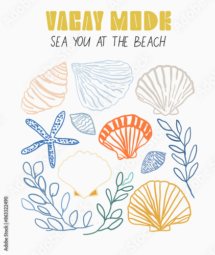 Beach summer quote with sea shells 