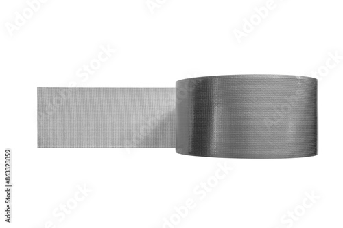A roll of reinforced duct tape isolated, showcasing woven carbon tape adhesive on a transparent background.