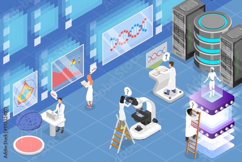 3D Isometric Flat Vector Illustration of Science Researching Lab, Laboratory conducting scientific research and experiments.