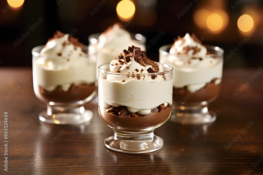Chocolate tiramisu pudding with whipped cream. Chocolate tiramisu pudding with whipped cream.