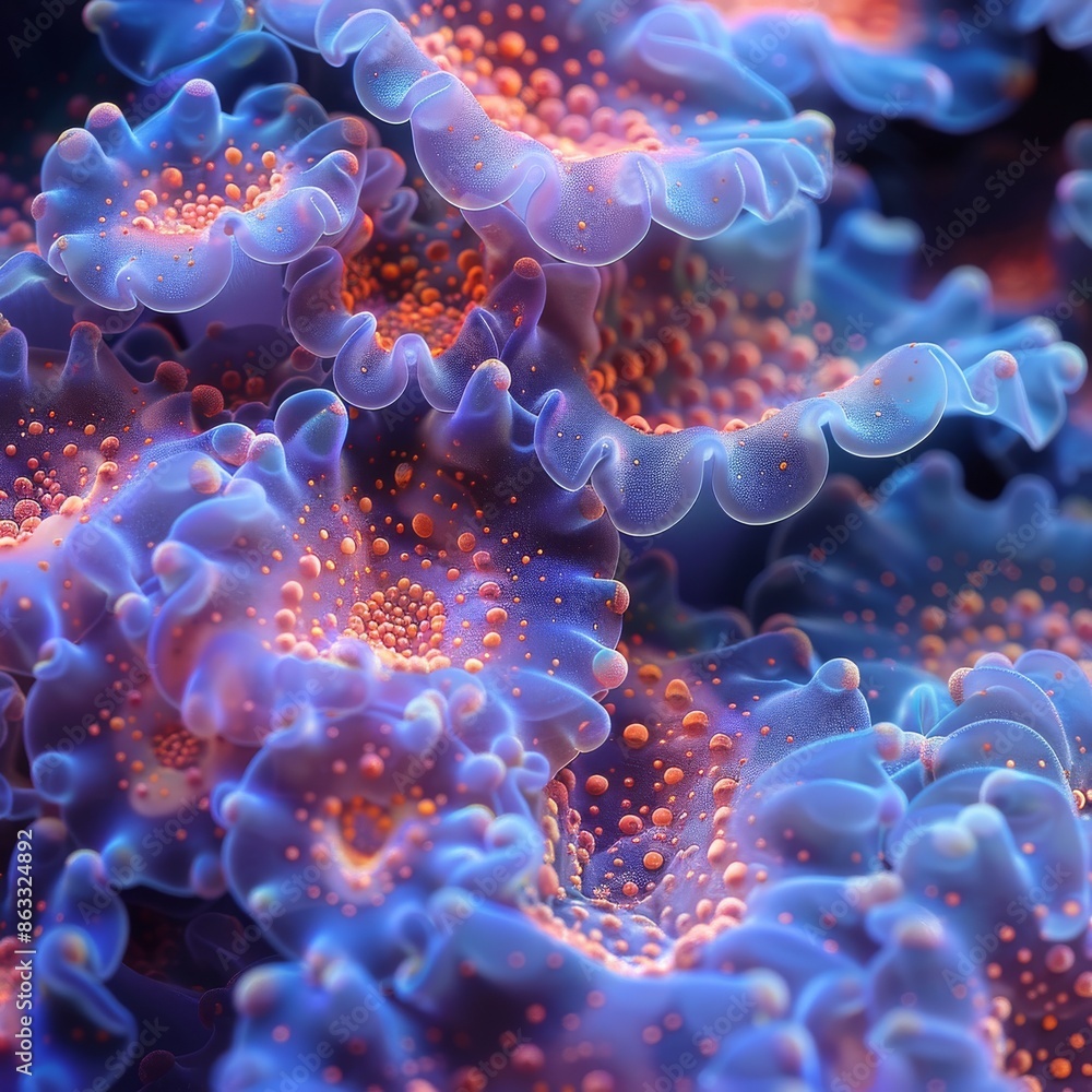 Glow in the Dark Picture. Vibrant Inticrate Bacterial in 3D Rendering Glow in the Dark Picture. Vibrant Inticrate Bacterial in 3D Rendering