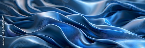 Wallpaper Mural 3d render, abstract fashion background with blue wavy ribbons, folded cloth macro Torontodigital.ca