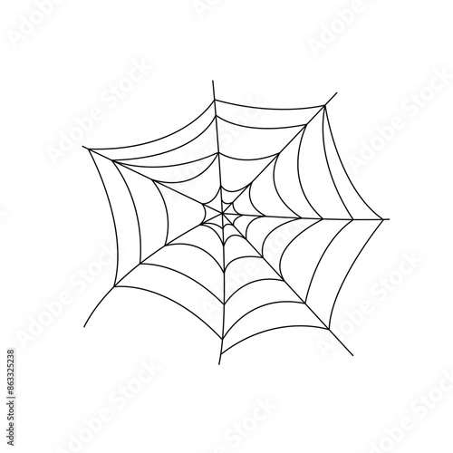 Spider web simple hand drawn vector outline illustration of doodle fancy Halloween scary decor elements, clipart perfect for Halloween party design, cartoon spooky character