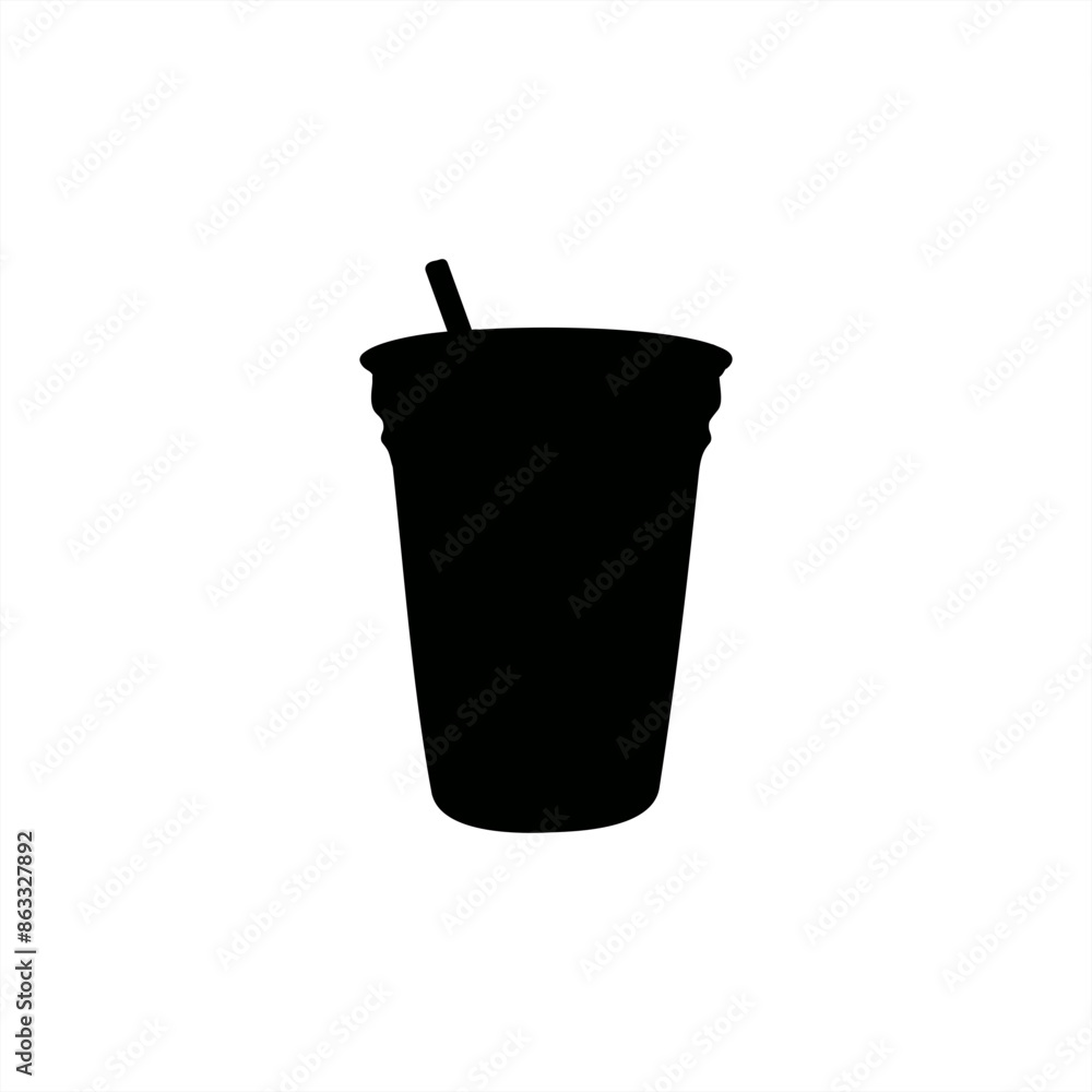 Stamp silhouette illustration of a plastic cup containing a cold drink for an icon or logo Stamp silhouette illustration of a plastic cup containing a cold drink for an icon or logo