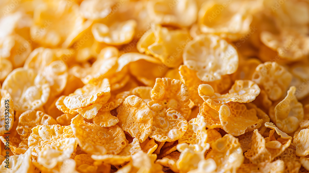 a close-up view of golden-brown cornflakes. These flakes have a textured surface with visible pores and irregular shapes, which is typical for this type of cereal a close-up view of golden-brown cornflakes. These flakes have a textured surface with visible pores and irregular shapes, which is typical for this type of cereal