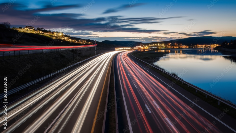 A long exposure of a highway with cars speeding by, AI A long exposure of a highway with cars speeding by, AI