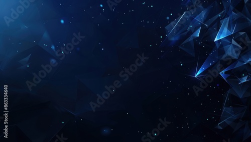 Blue geometric background with dark blue lines and glowing dots on black, polygonal shapes, low poly design for business technology or digital marketing banner concept Generative AI photo