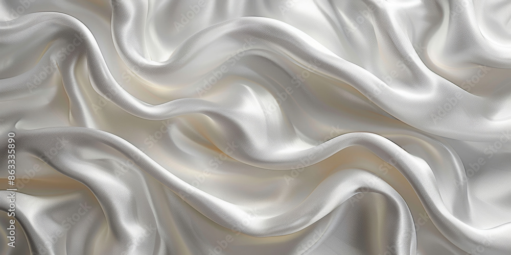 Fototapeta premium satin background White fabric Backdrop Pattern Abstract Texture Design Fashion Vintage Space Wave Color Luxury Wallpaper Beautiful Shape Curtain Textile 