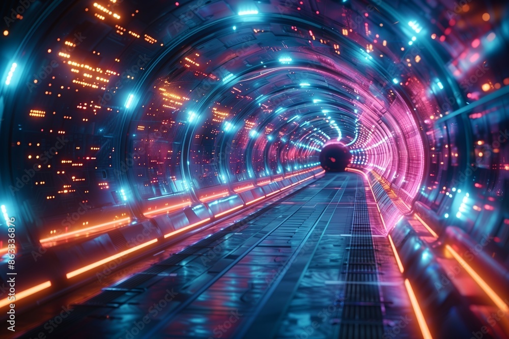 Futuristic Technology Network Background with Neon Lights Futuristic Technology Network Background with Neon Lights