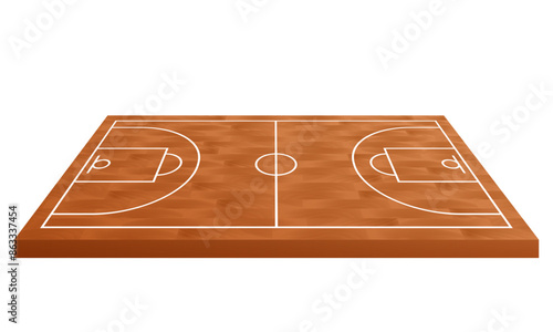 Basketball court 3d. Side view. Vector illustration.