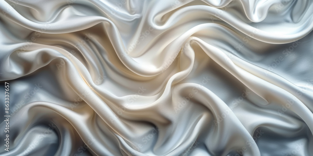 Fototapeta premium satin background White fabric Backdrop Pattern Abstract Texture Design Fashion Vintage Space Wave Color Luxury Wallpaper Beautiful Shape Curtain Textile 