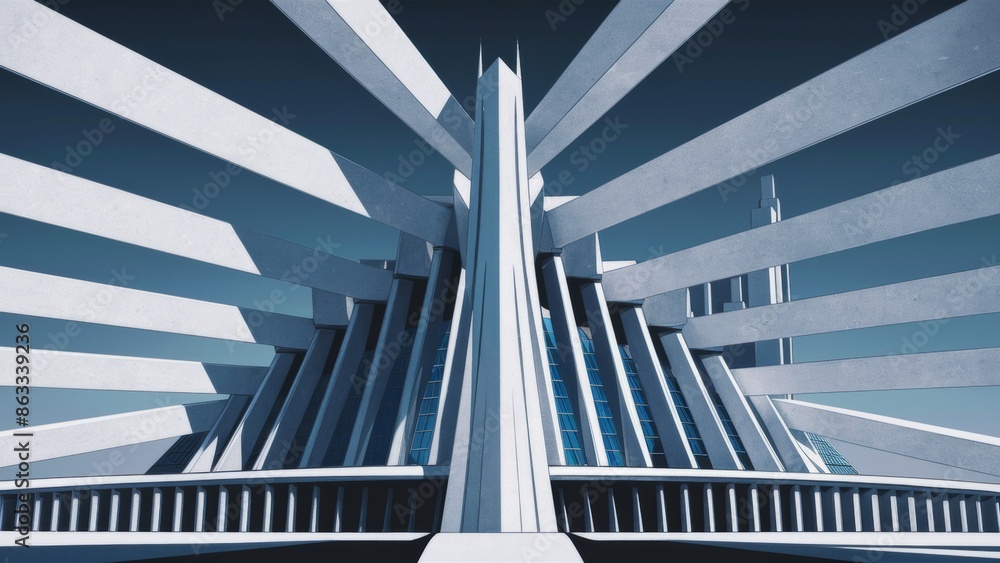 A large building with many pillars and a blue sky, AI A large building with many pillars and a blue sky, AI
