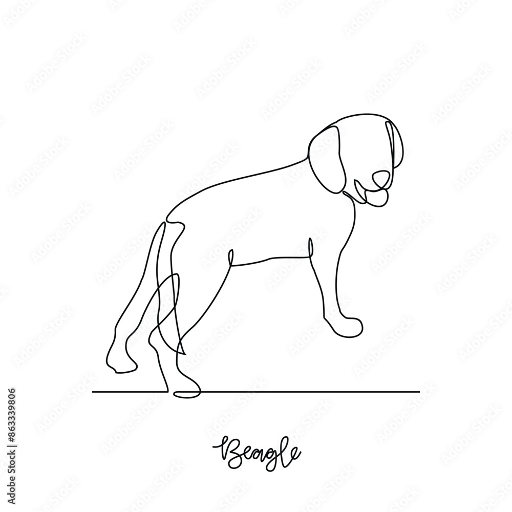 One continuous line drawing of beagle vector illustration. Type of Dog themes design concept with simple linear style vector. Dogs are domesticated mammals, loyalty and companionship to humans. One continuous line drawing of beagle vector illustration. Type of Dog themes design concept with simple linear style vector. Dogs are domesticated mammals, loyalty and companionship to humans.