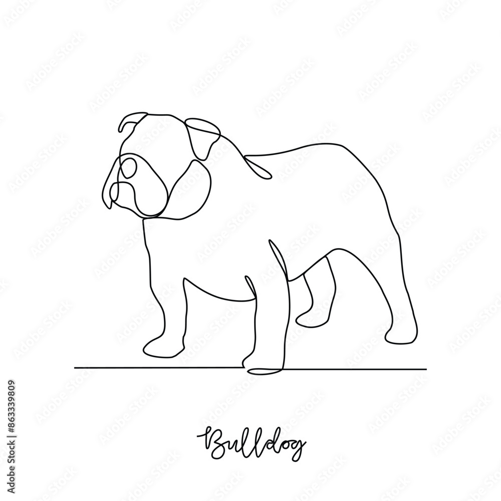 Obraz premium One continuous line drawing of Bulldog vector illustration. Type of Dog themes design concept with simple linear style vector. Dogs are domesticated mammals, loyalty and companionship to humans.