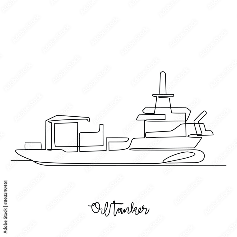 One continuous line drawing of Oil Tanker vector illustration. Sea transportation theme design concept with simple linear style. Sea transportation involve moving goods and people across body of water One continuous line drawing of Oil Tanker vector illustration. Sea transportation theme design concept with simple linear style. Sea transportation involve moving goods and people across body of water