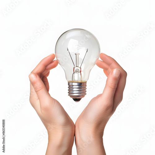Innovation. hands holding light bulb for concept new idea concept with innovation and inspiration, innovative technology in science and communication concept isolated on white background, detailed, pn