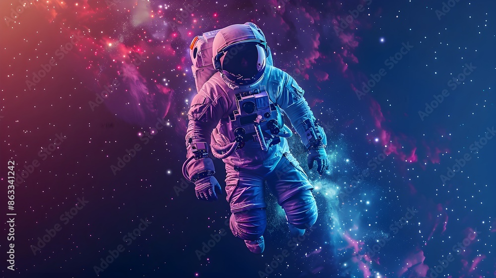 Fototapeta premium Abstract retro astronaut floating in zero gravity. simple Vector art