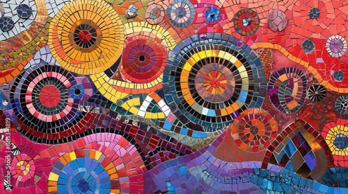 Vibrant mosaic artwork texture details background, banner, wallpaper