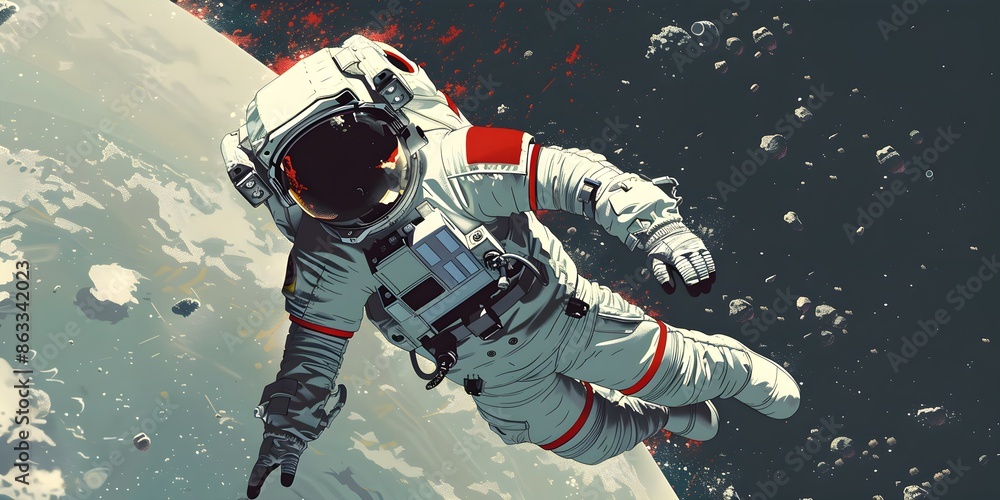 custom made wallpaper toronto digitalAbstract retro astronaut floating in zero gravity. simple Vector art