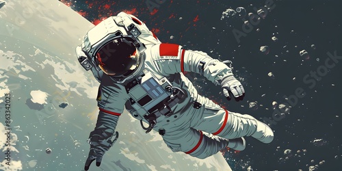 Wallpaper Mural Abstract retro astronaut floating in zero gravity. simple Vector art Torontodigital.ca